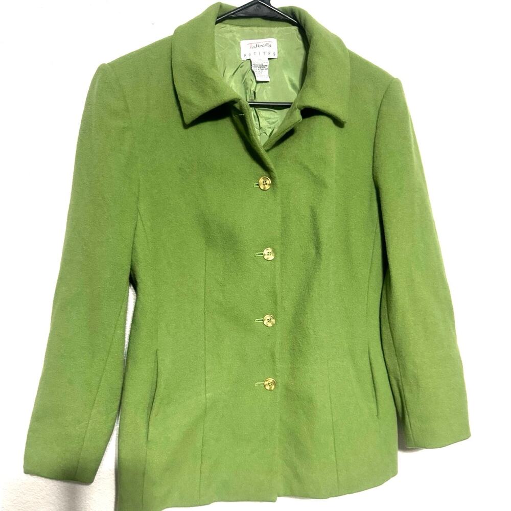 Talbots Petite 10 Wool Blazer Jacket Green Button Front Coat Women's